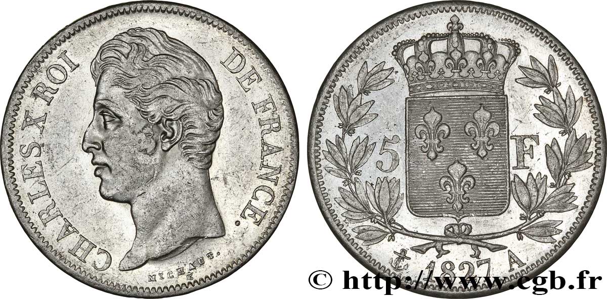 5 francs Charles X, 2e type 1827 Paris F.311/1 XF45 