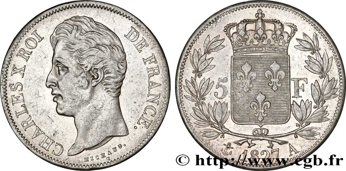 5 francs Charles X, 2e type 1827 Paris F.311/1 MBC45 