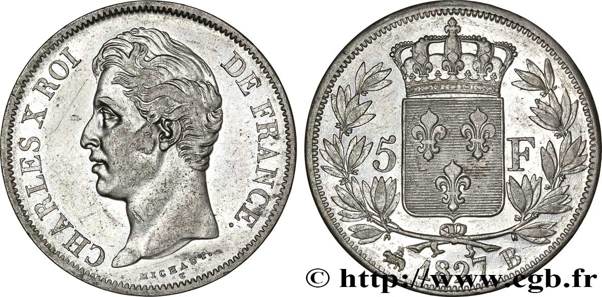 5 francs Charles X, 2e type 1827 Rouen F.311/2 SS45 
