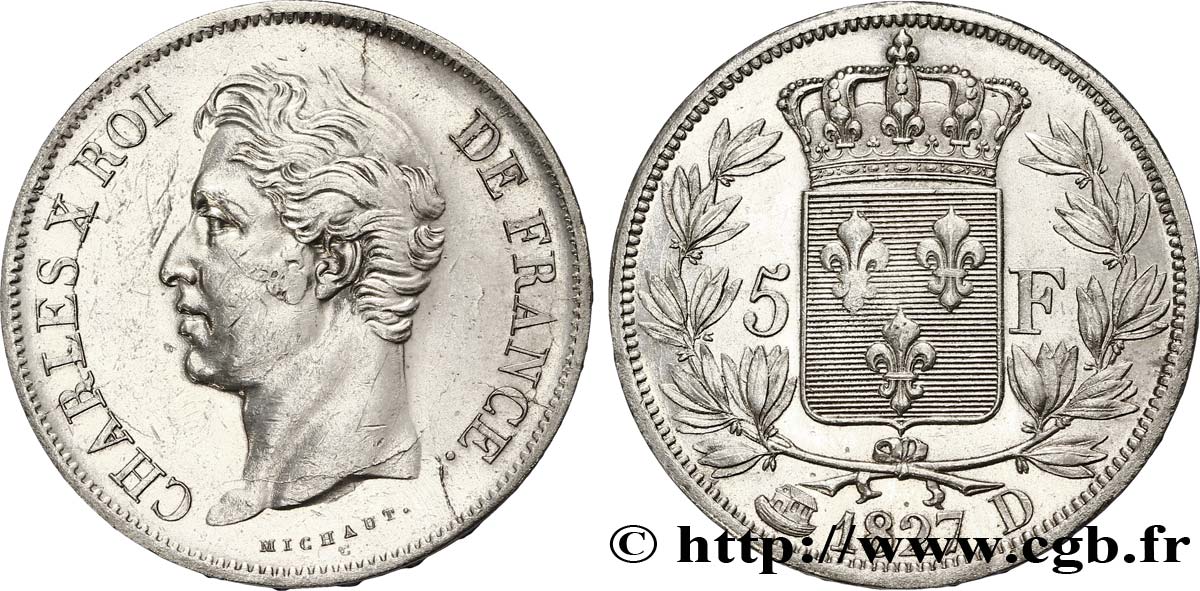 5 francs Charles X, 2e type 1827 Lyon F.311/4 TTB48 