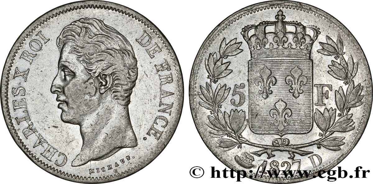 5 francs Charles X, 2e type 1827 Lyon F.311/4 TB30 