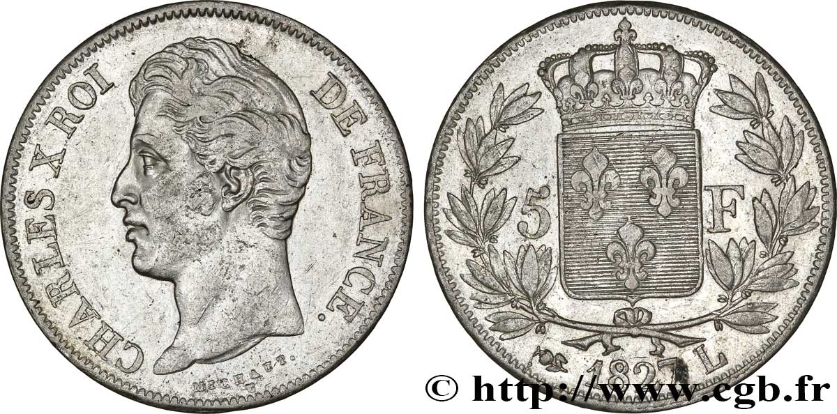 5 francs Charles X, 2e type 1827 Bayonne F.311/8 VF35 