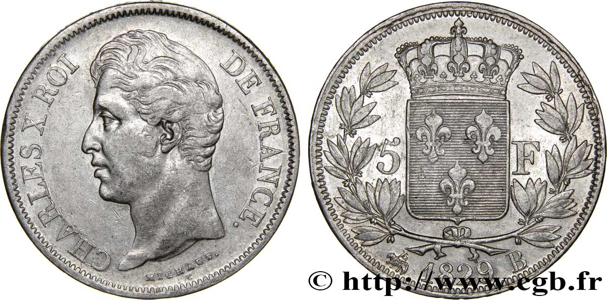 5 francs Charles X, 2e type 1829 Rouen F.311/28 TTB40 