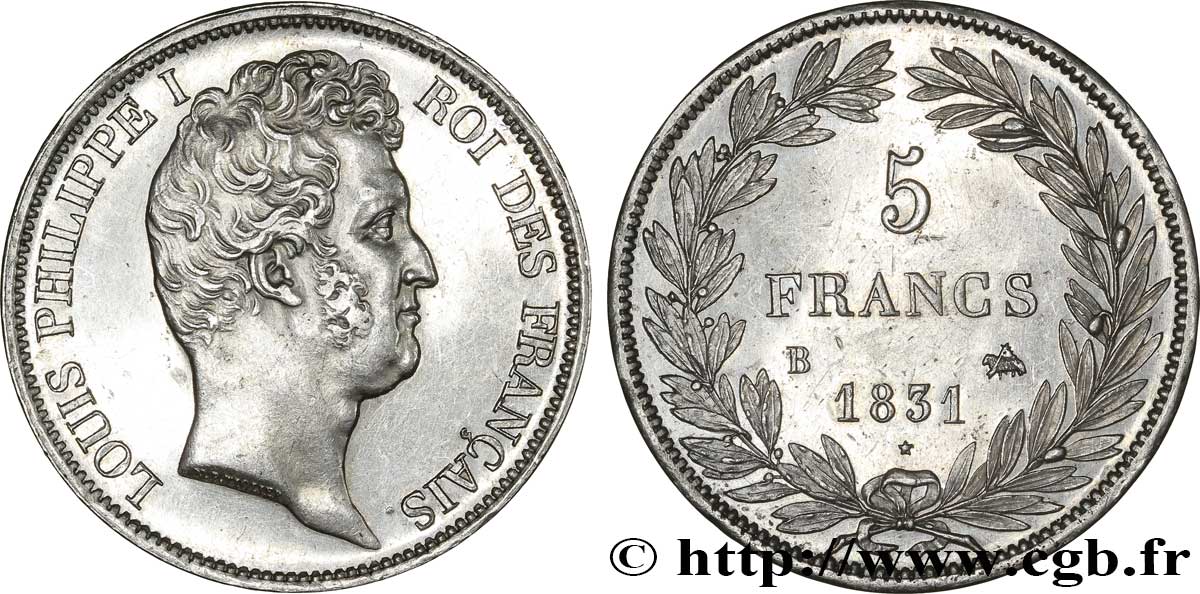 5 francs type Tiolier avec le I, tranche en creux 1831 Rouen F.315/15 AU 