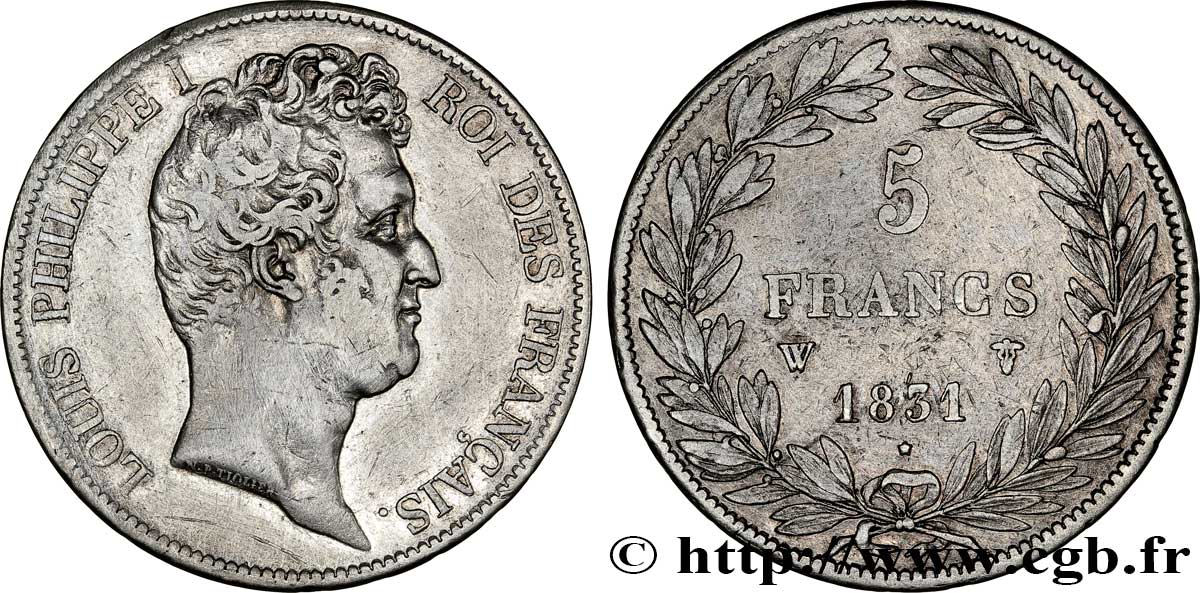 5 francs type Tiolier avec le I, tranche en creux 1831 Lille F.315/27 BC28 
