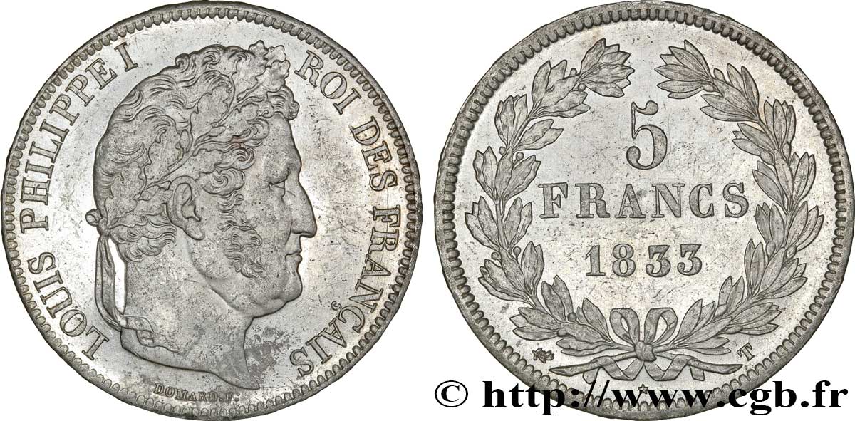 5 francs IIe type Domard 1833 Nantes F.324/26 SUP58 