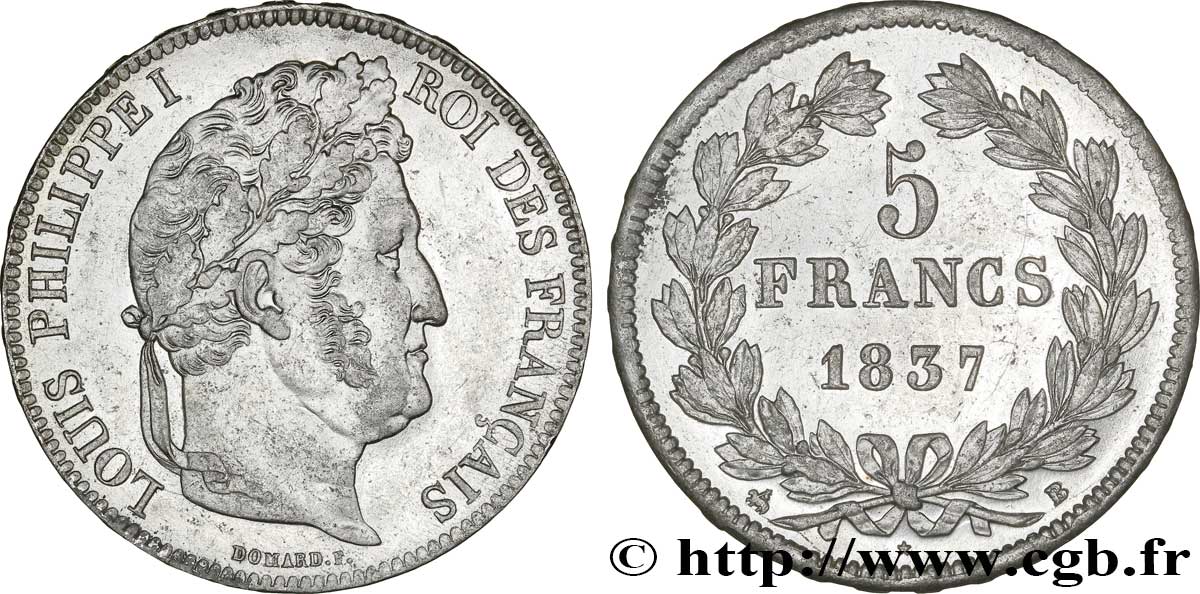 5 francs IIe type Domard 1837 Rouen F.324/62 AU55 