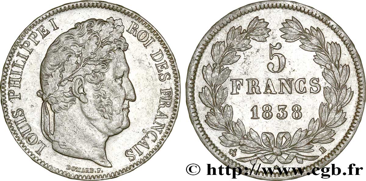 5 francs IIe type Domard 1838 Rouen F.324/69 TTB 