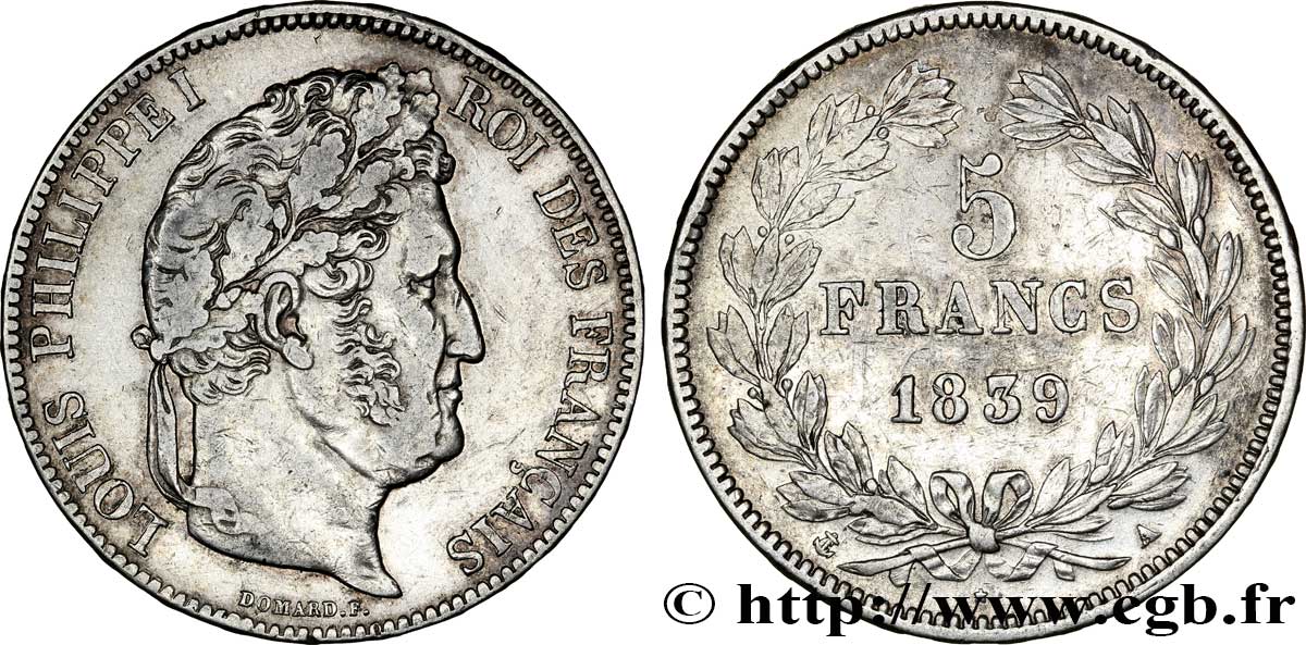 5 francs IIe type Domard 1839 Paris F.324/75 TTB48 