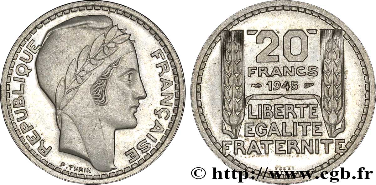 Essai de 20 francs Turin en cupro-nickel 1945 Paris GEM.206 1 MS64 