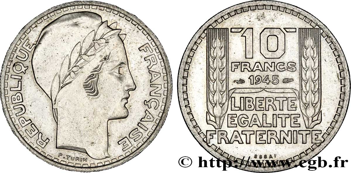 Essai de 10 francs Turin, grosse tête, rameaux longs 1945 Paris F.361/1 EBC62 