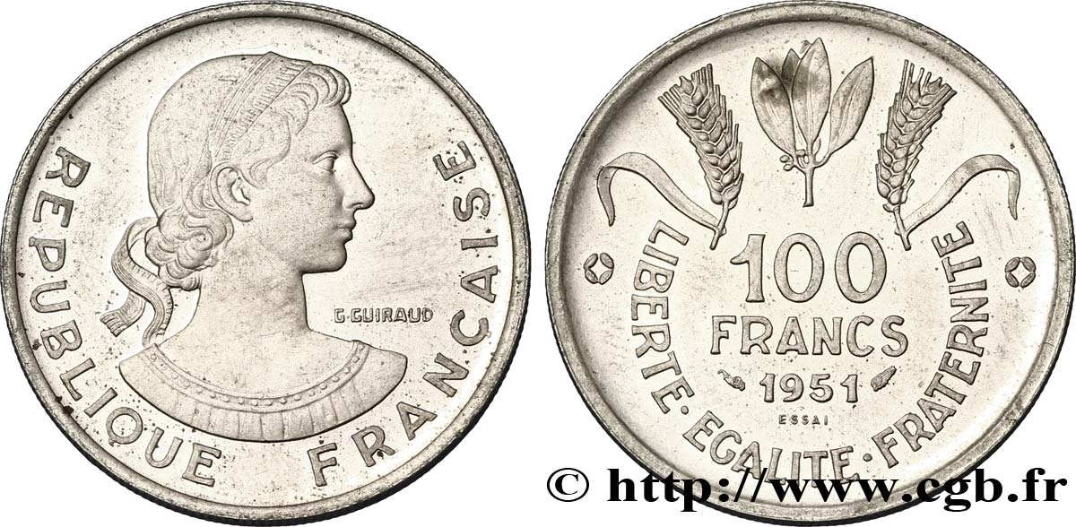 Concours de 100 francs, essai grand module par Guiraud 1951 Paris Maz.2757  SUP60 