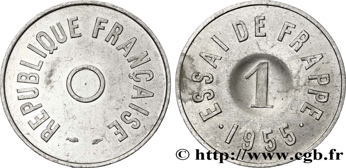 Essai de frappe au module de 1 franc 1955 Paris Maz.manque  SPL63 
