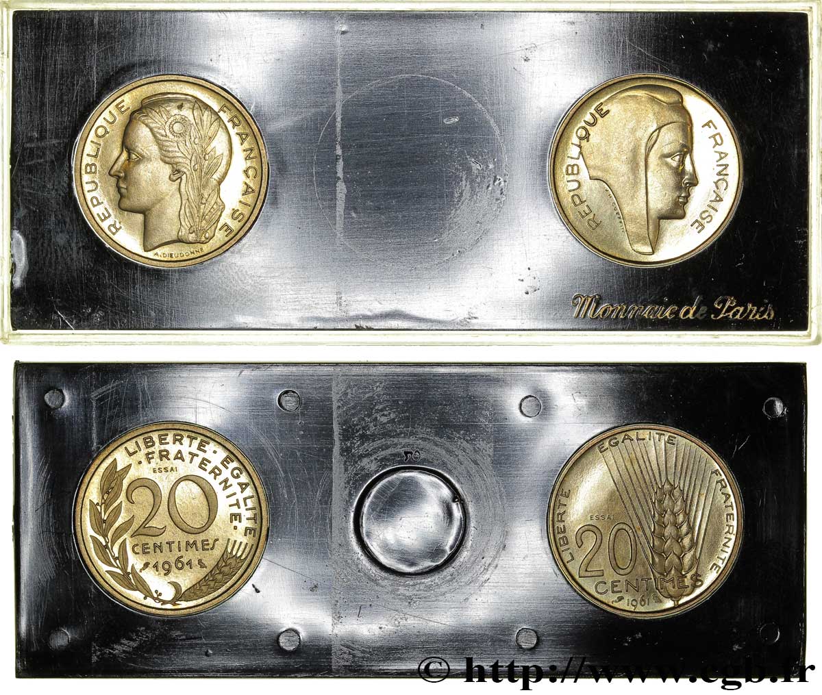 Boîte de deux essais de 20 centimes, Coeffin et Dieudonné 1961 Paris GEM.55 6-8 SC64 
