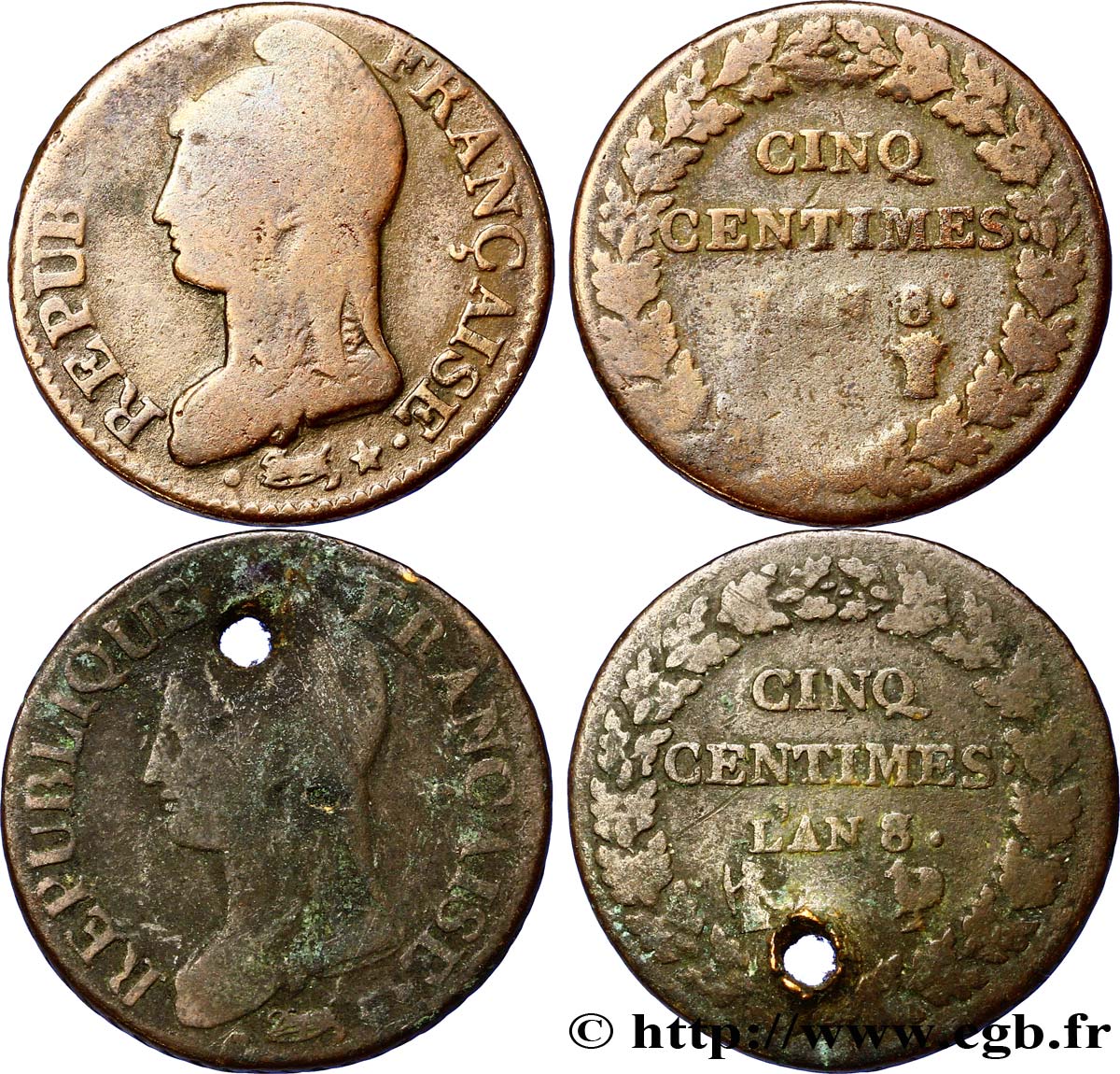 Lot de deux pièces de Cinq centimes Dupré, grand module (F.115) n.d. n.l. F.115/- B 
