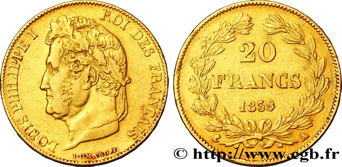 20 francs or Louis-Philippe, Domard 1839 Paris F.527/20 TTB48 