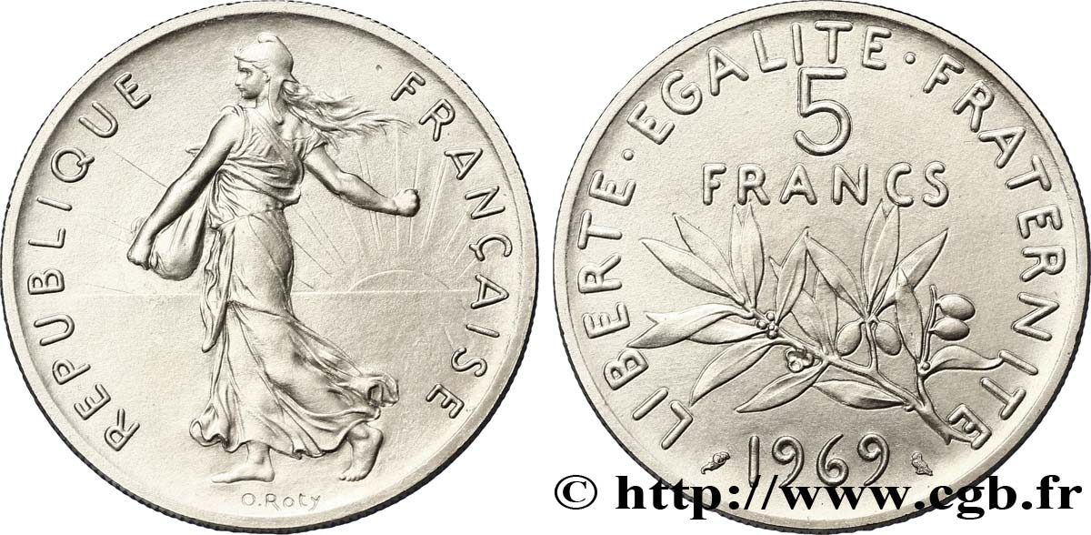 Prototype de 5 francs Semeuse 1969 Paris G.manque  FDC65 