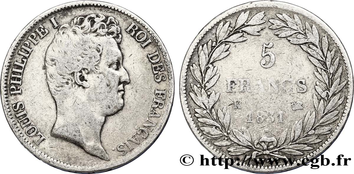 5 francs type Tiolier avec le I, tranche en creux 1831 Bordeaux F.315/20 TB20 