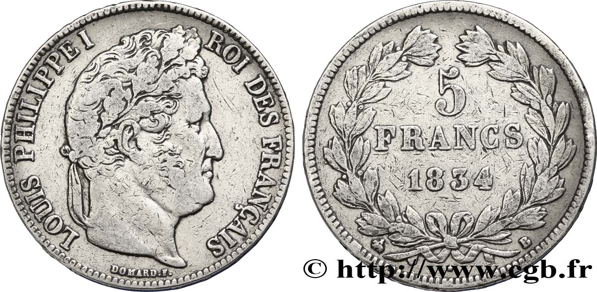 5 francs IIe type Domard 1834 Rouen F.324/30 TB25 