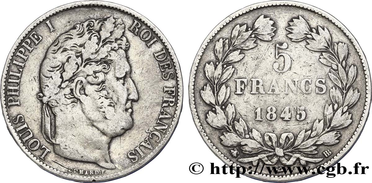 5 francs IIIe type Domard 1845 Strasbourg F.325/7 TB28 