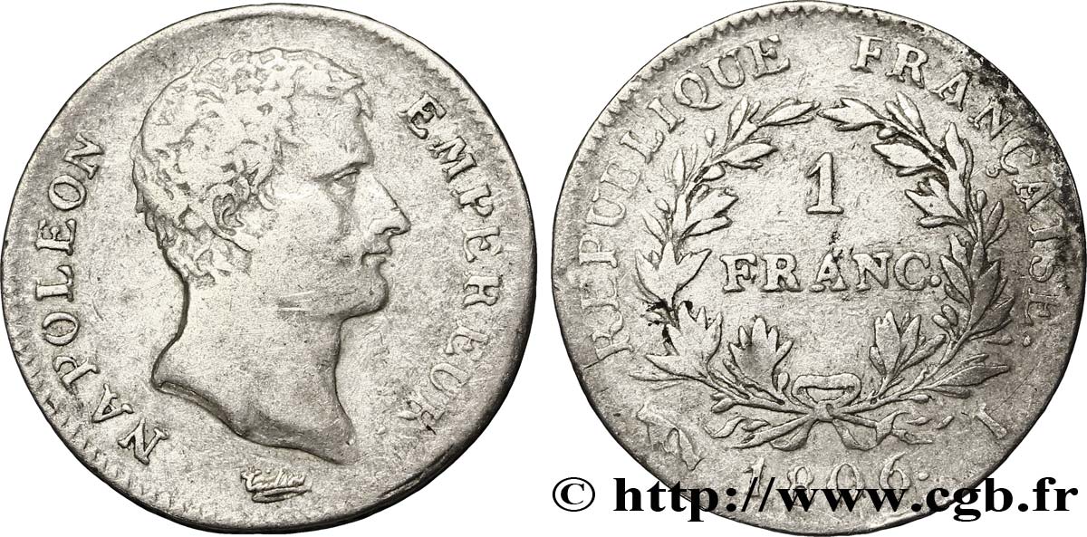 1 franc Napoléon Empereur, Calendrier grégorien 1806 Limoges F.202/3 VF25 