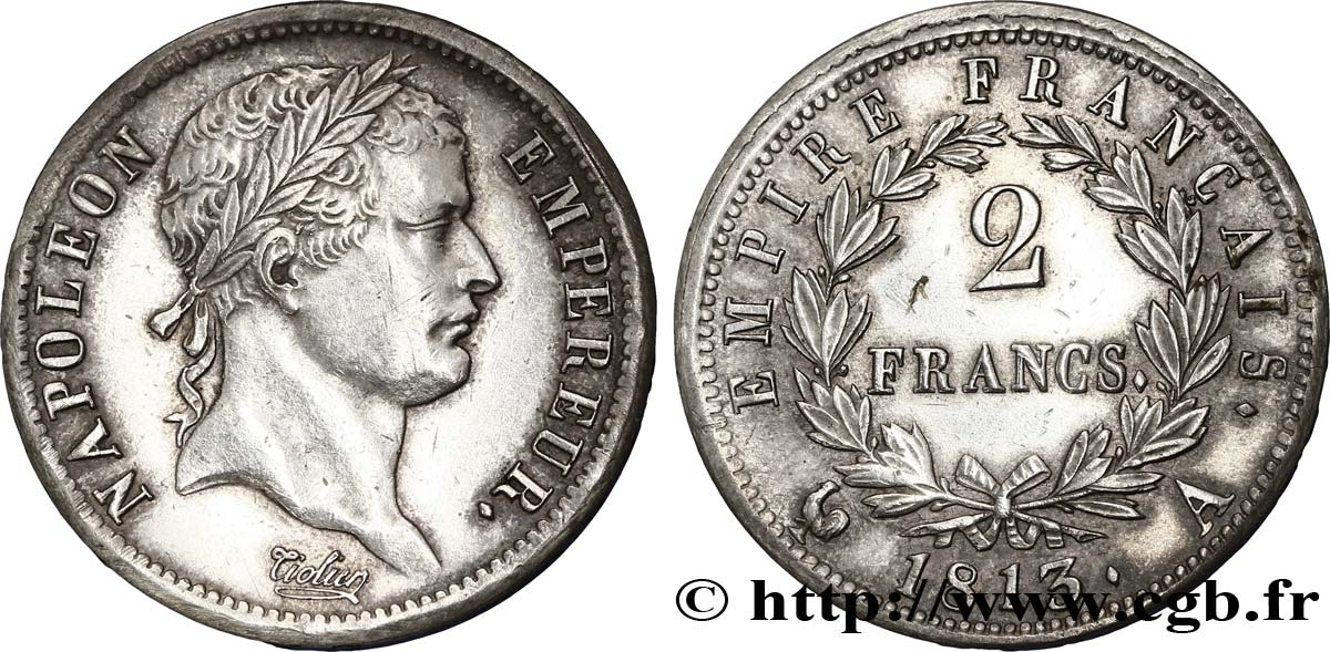 2 francs Napoléon Ier tête laurée, Empire français 1813 Paris F.255/52 TTB53 