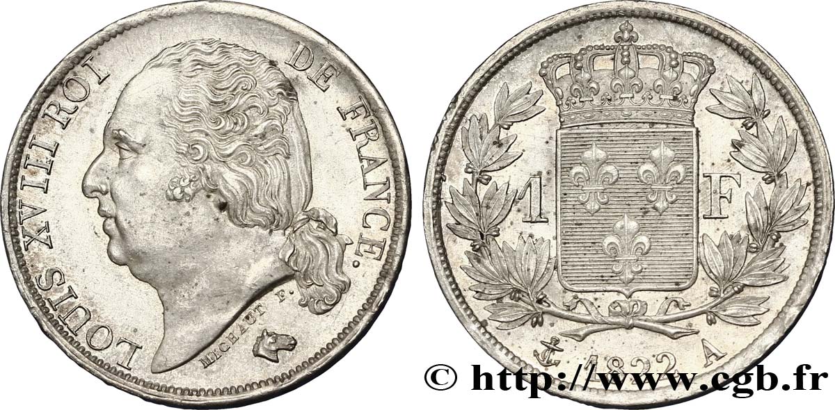 1 franc Louis XVIII 1822 Paris F.206/40 SPL60 