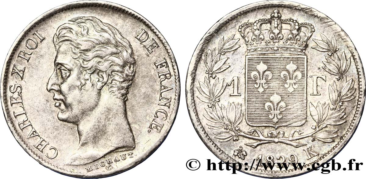 1 franc Charles X, matrice du revers à quatre feuilles 1829 Bordeaux F.207A/19 TTB45 