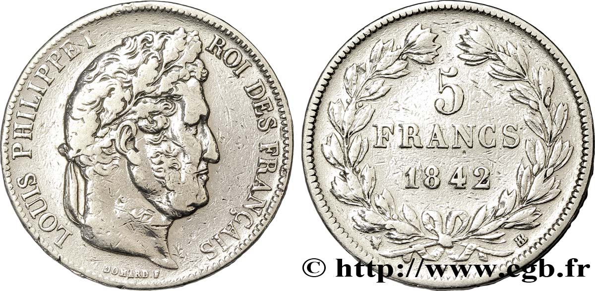 5 francs IIe type Domard 1842 Strasbourg F.324/97 MB30 