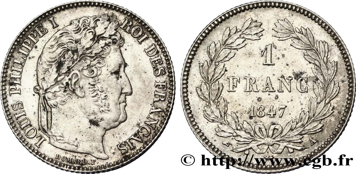 1 franc Louis-Philippe, couronne de chêne 1847 Paris F.210/110 VZ60 