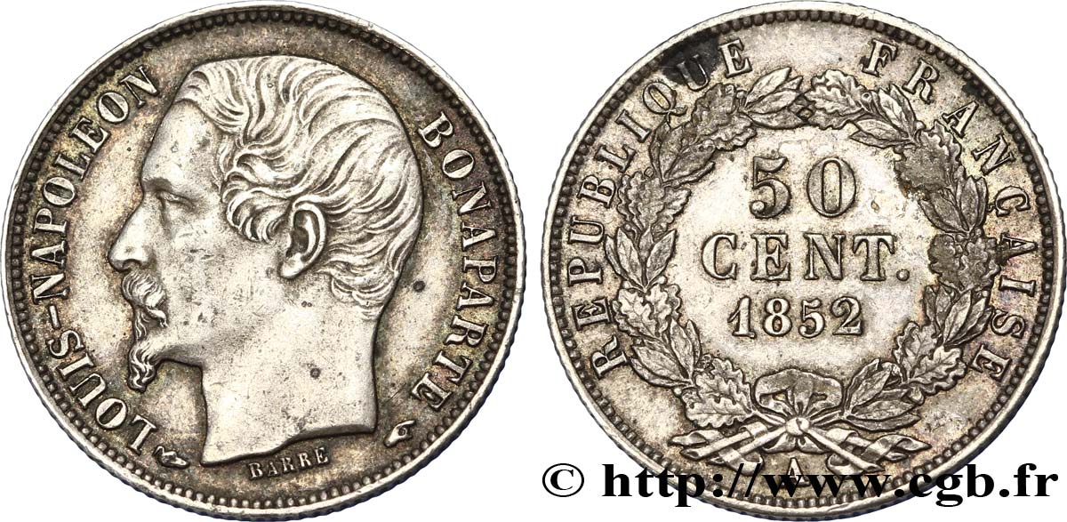 50 centimes Louis-Napoléon 1852 Paris F.185/1 XF48 