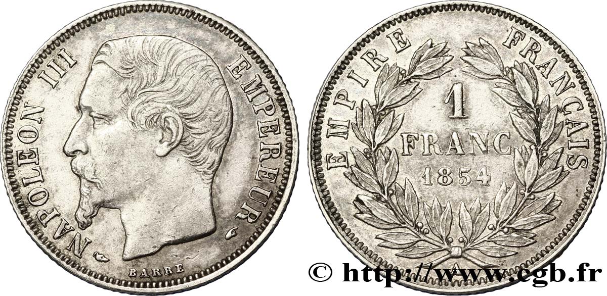 1 franc Napoléon III, tête nue 1854 Paris F.214/2 TTB48 