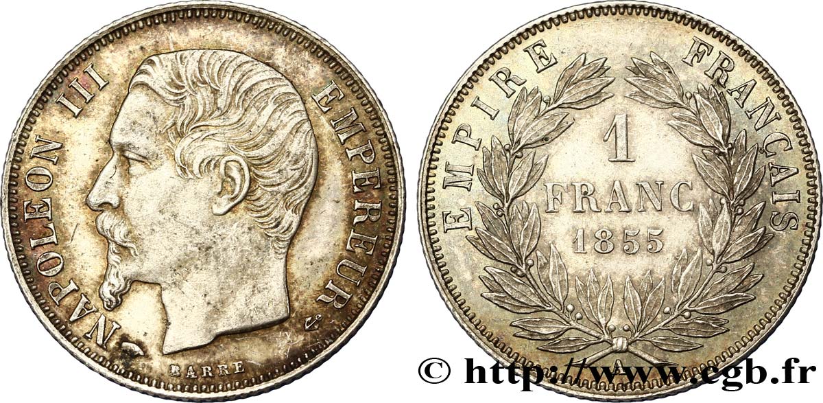 1 franc Napoléon III, tête nue  1855 Paris F.214/4 VZ55 