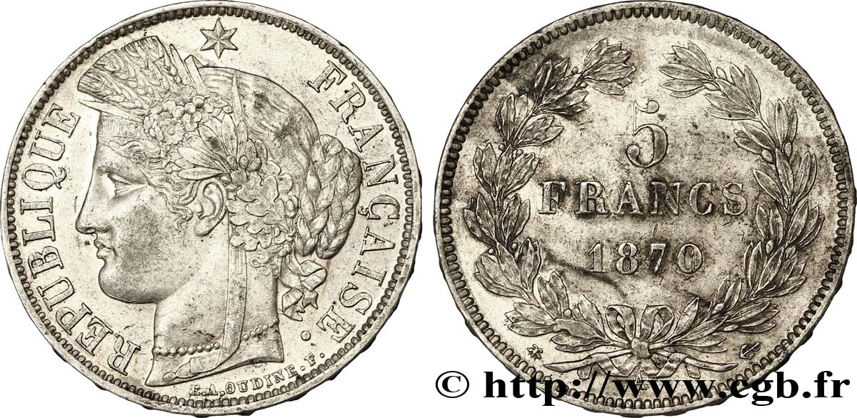 5 francs Cérès, sans légende 1870 Paris F.332/1 MBC48 