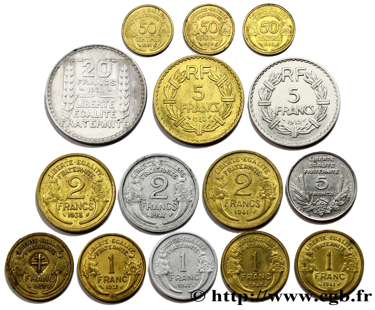 Lot de quinze monnaies, divers métaux n.d. n.l. F.-/- TB/SUP 
