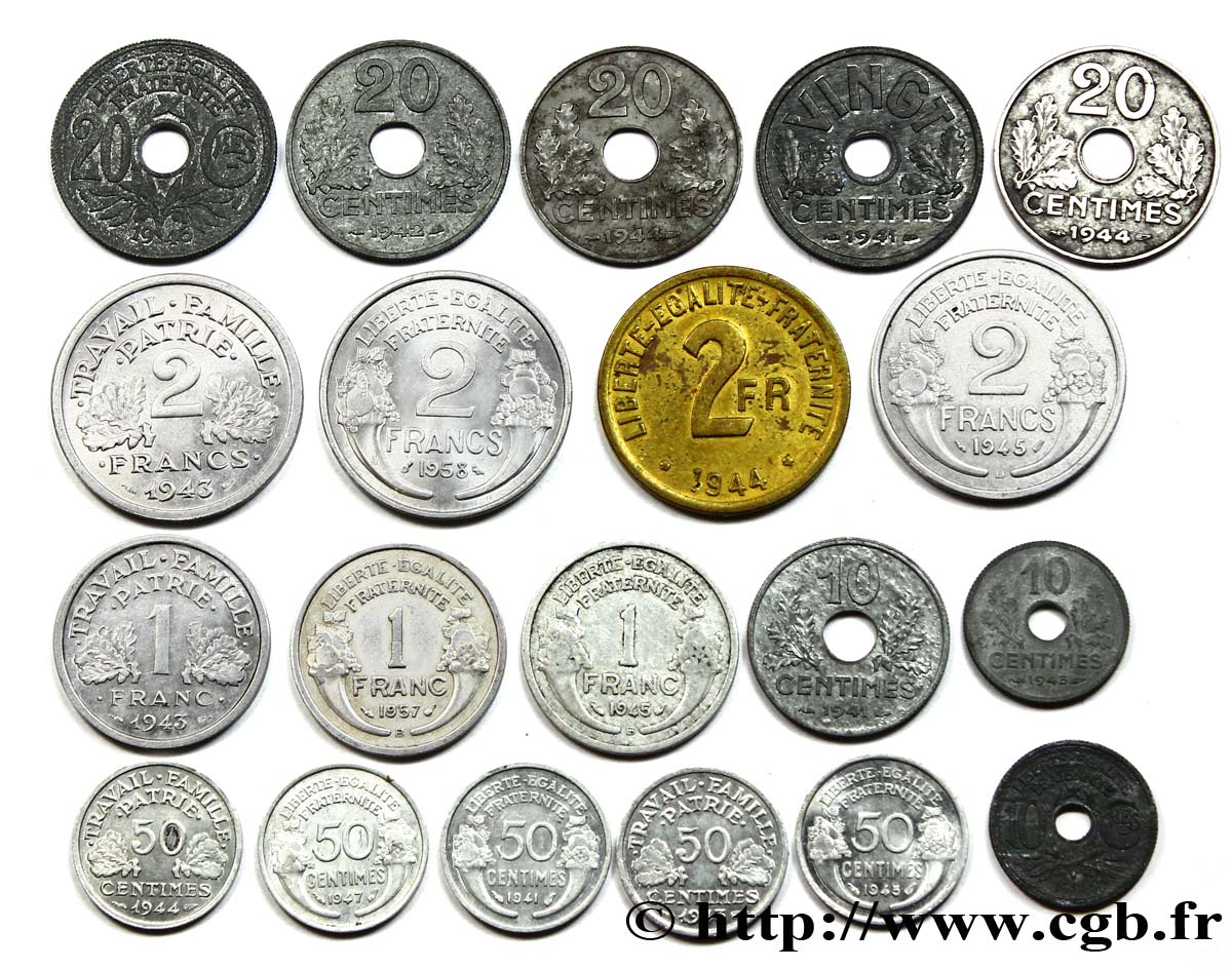 Lot de vingt monnaies, divers métaux, toutes époques n.d. n.l. F.-/- BC/EBC 