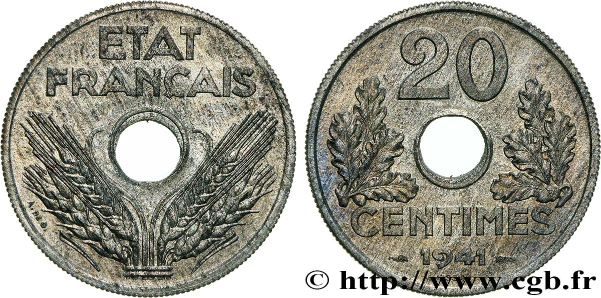 Essai de 20 centimes État français 1941 Paris F.153/1 SPL63 