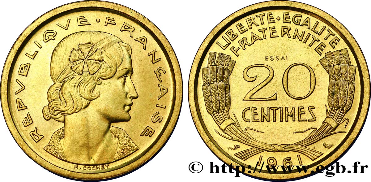 Essai du concours de 20 centimes par Cochet 1961 Paris G.326  SUP62 