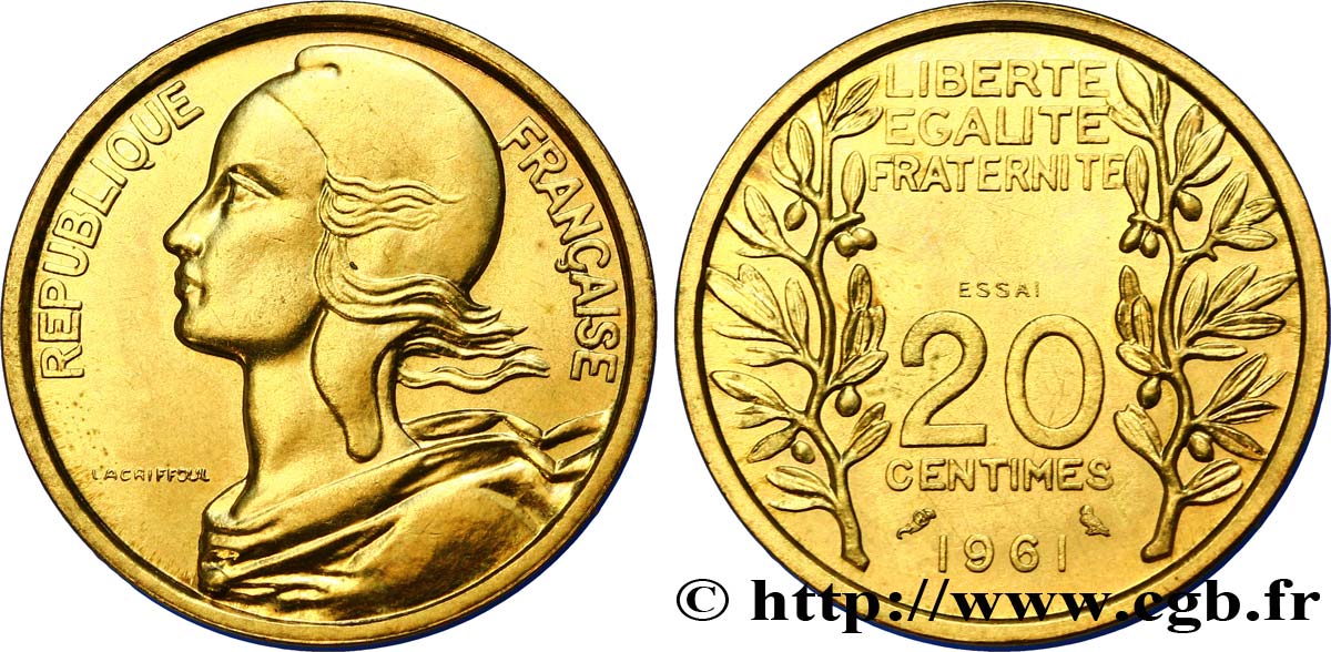 Essai du concours de 20 centimes par Lagriffoul 1961 Paris G.329  SUP62 