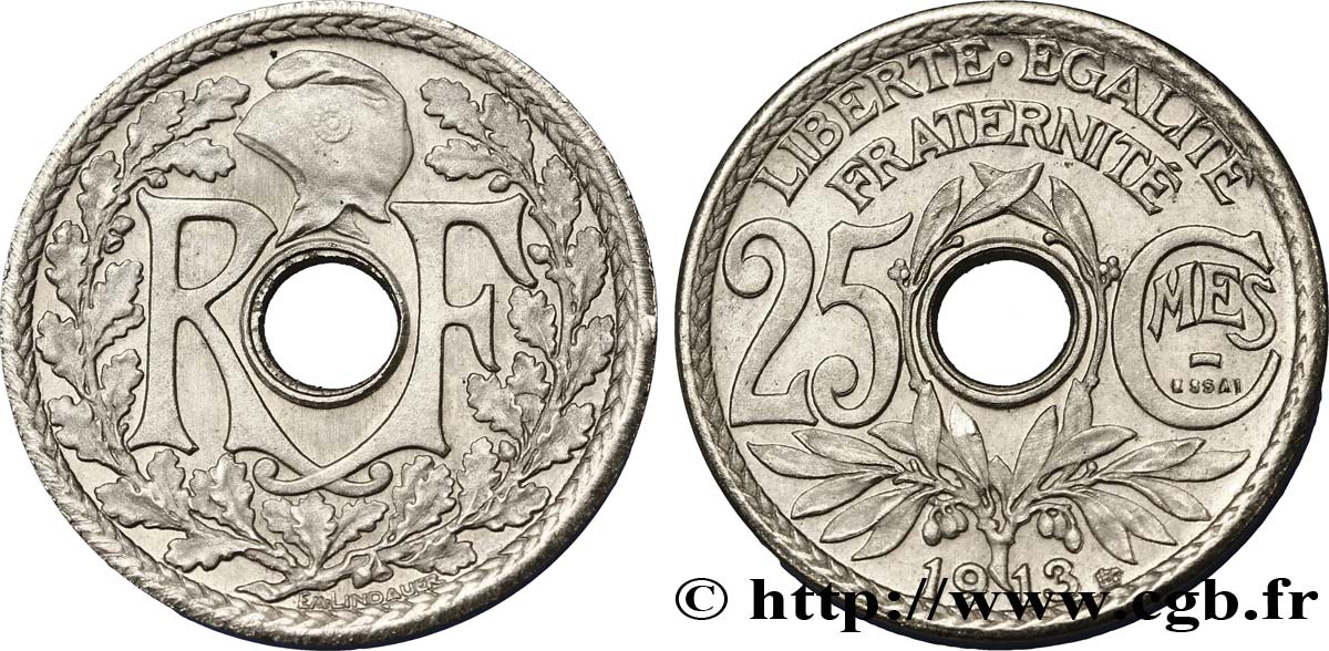 Essai de 25 centimes par Lindauer, Cmes souligné, petit module 1913 Paris VG.4757  VZ62 
