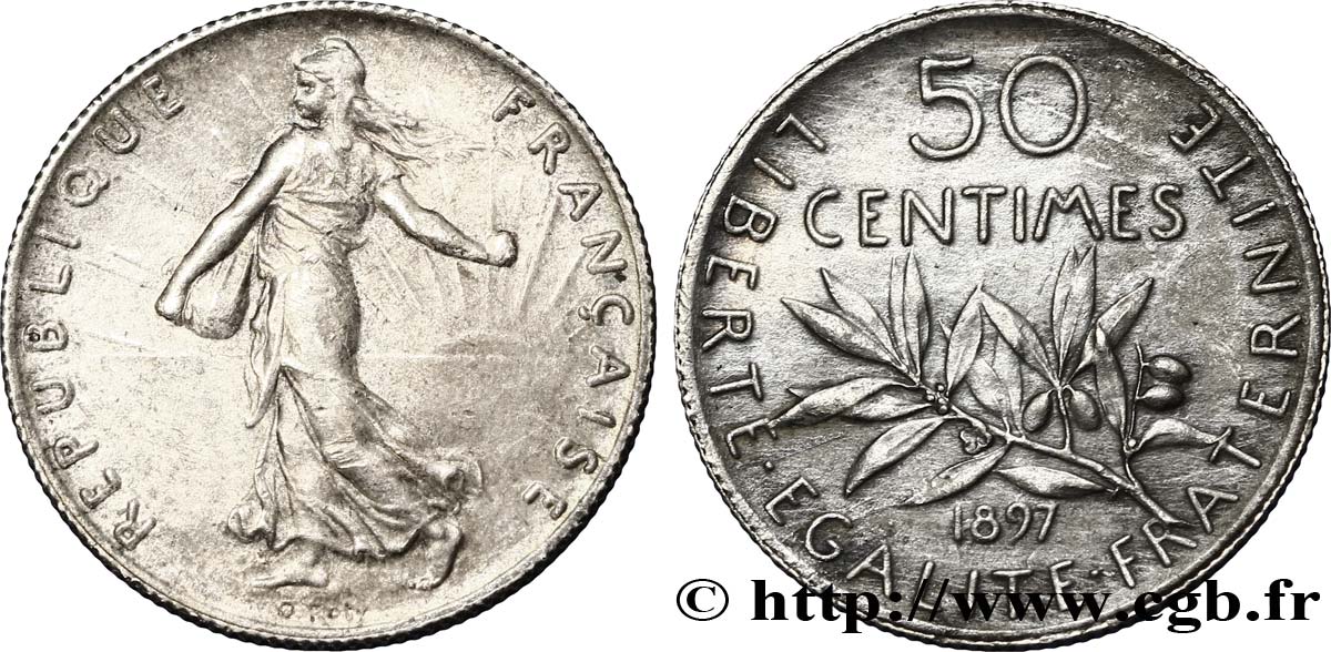 50 centimes Semeuse 1897 Paris F.190/1 SUP60 