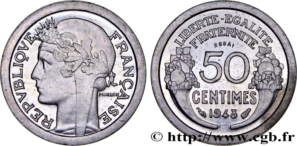 Essai léger et étroit de 50 centimes Morlon en cupro-nickel (?) 1948 Paris Maz.2751 (1946) fST64 