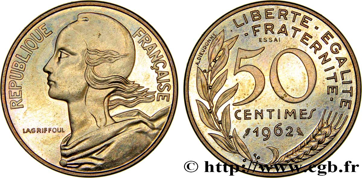 Essai de 50 centimes Marianne 1962 Paris F.197/1 MS63 