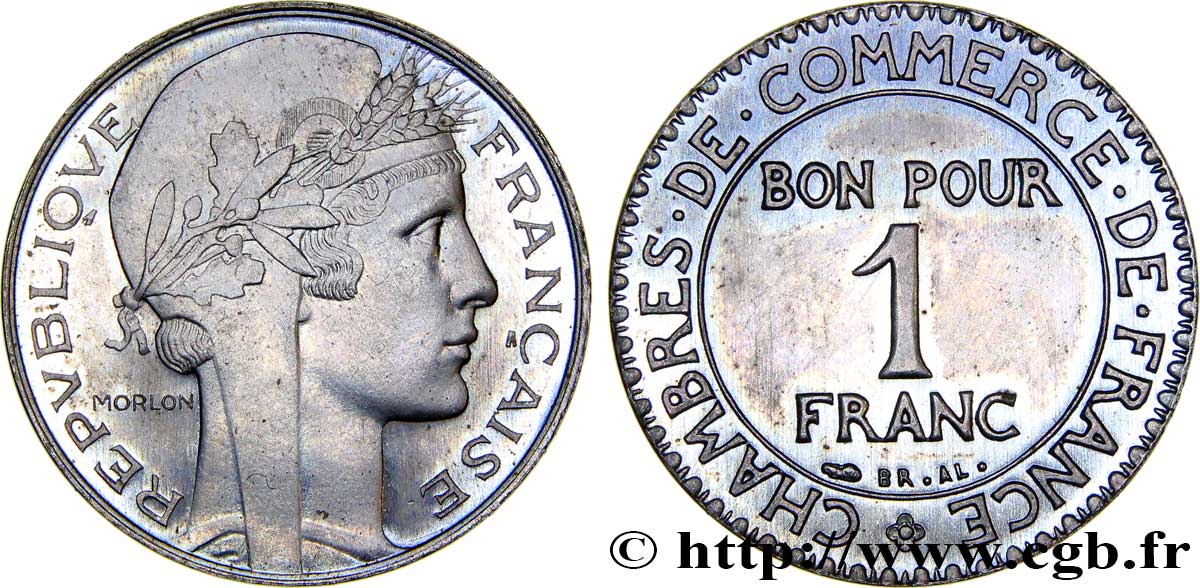 Essai de 1 franc hybride Morlon / Chambres de commerce en bronze-aluminium plaqué nickel n.d.  GEM.96 1 fST63 