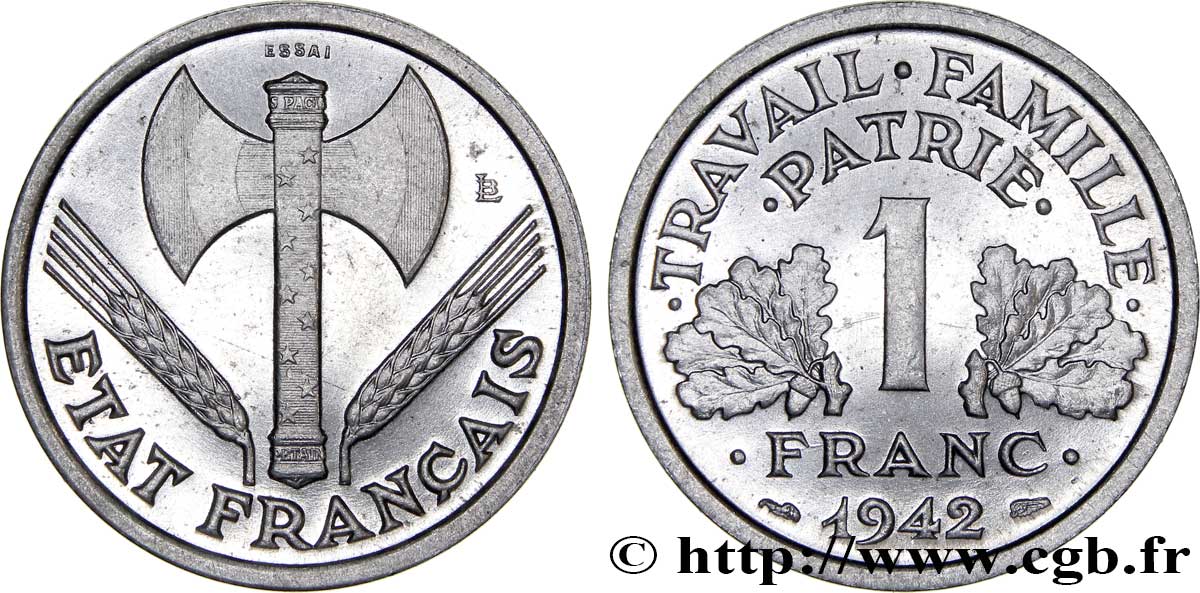 Essai de 1 franc Francisque, lourde 1942 Paris F.222/1 ST65 
