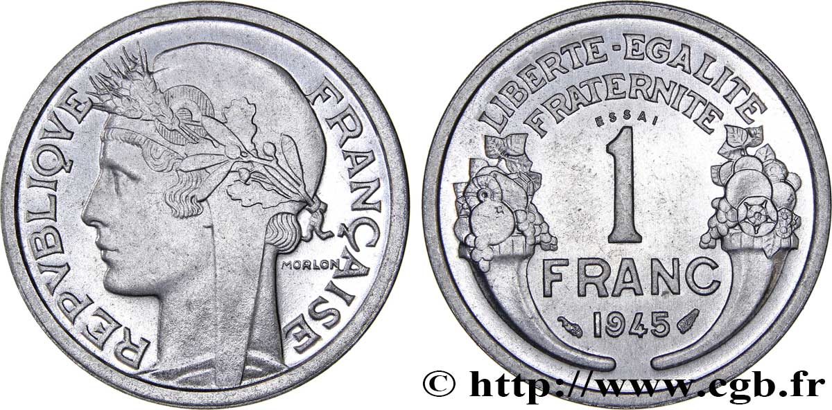 Essai de 1 franc Morlon, légère 1945 Paris F.221/5 SPL64 