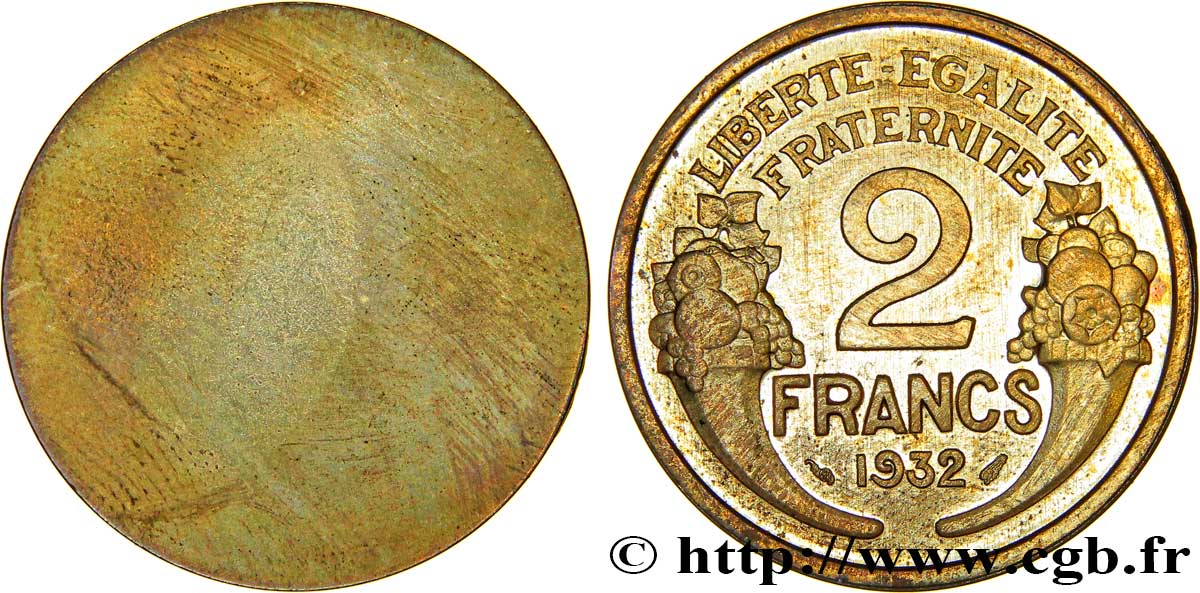 Essai uniface de revers de 2 francs Morlon 1932   SC63 