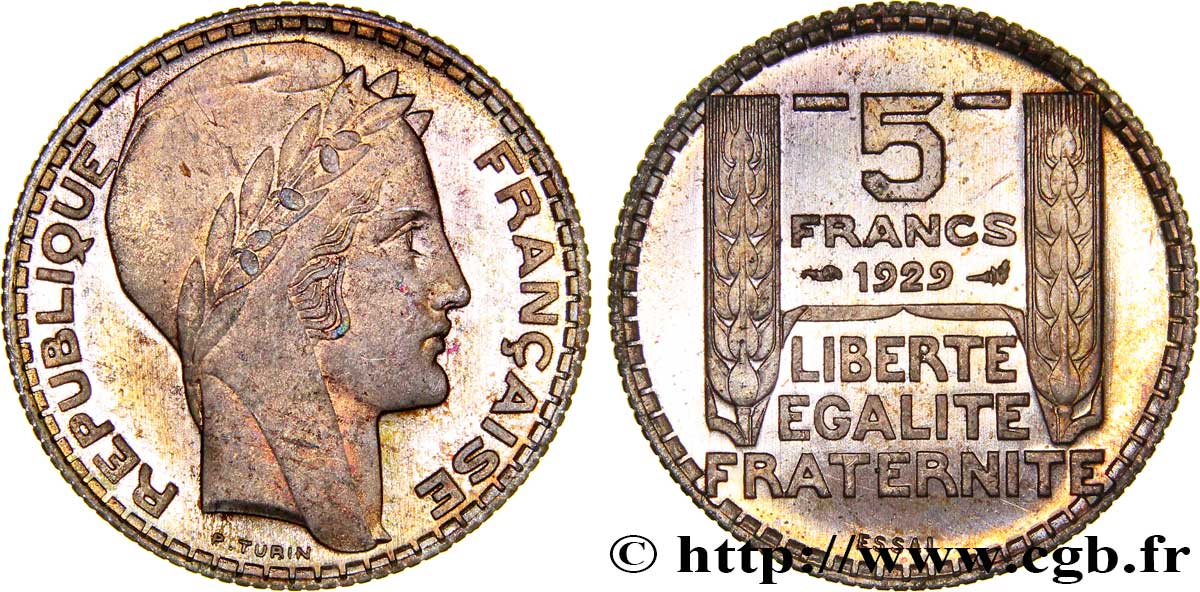 Concours de 5 francs, essai de Turin en argent 1929 Paris VG.5243 b var. FDC65 