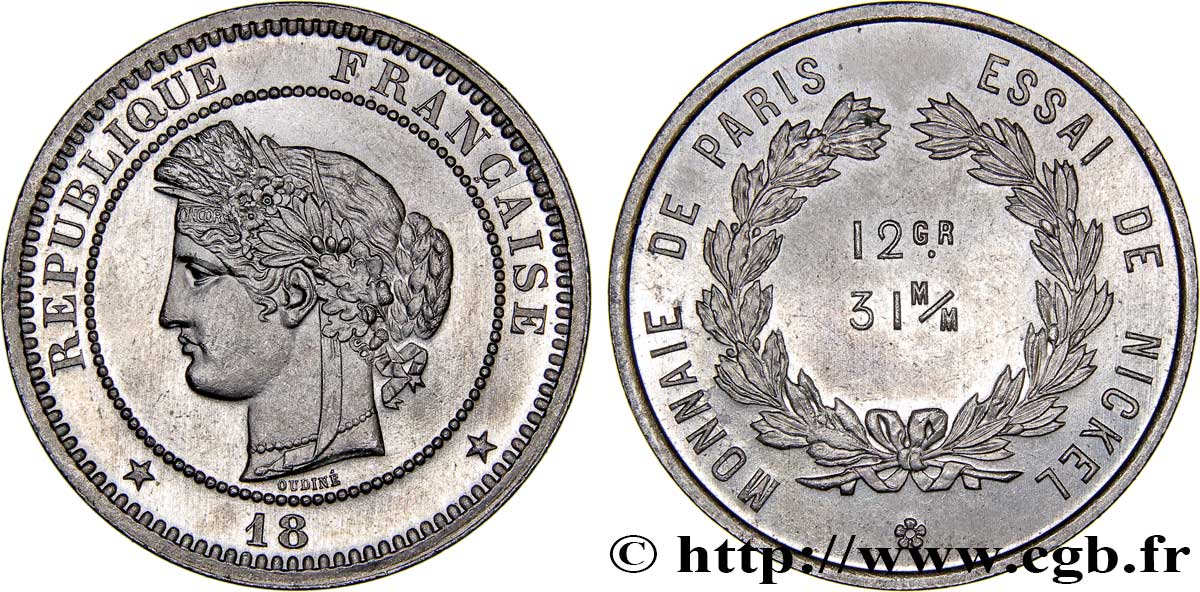 Concours de 5 francs, essai d’Oudiné (12 g / 31 mm) n.d. Paris GEM.141 2 MS64 