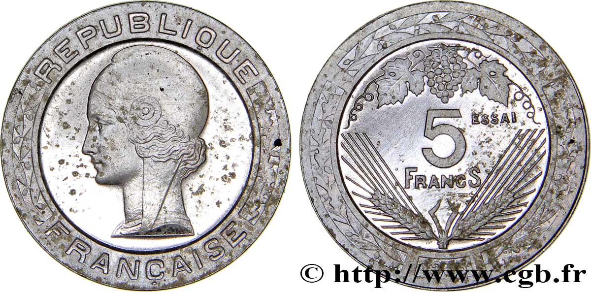 Concours de 5 francs, essai de Vézien, petit module, en maillechort 1933 Paris GEM.139 5 EBC62 